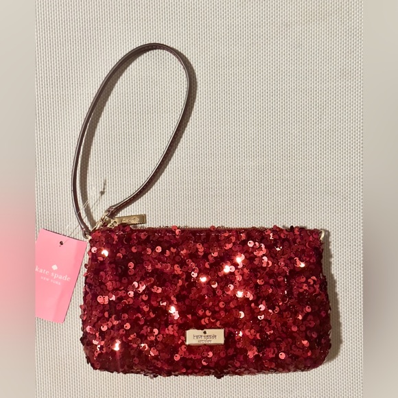 Kate Spade ♠️ Kiki Convertible Sequin Wristlet (Deep Berry) - Picture 4 of 13